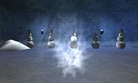 Snowmen at the entrance of Sclavus Santa's House